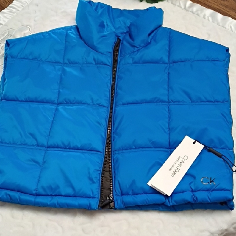 💙Calvin Klein Vibrant Blue Women's Cropped Puffer Vest XS